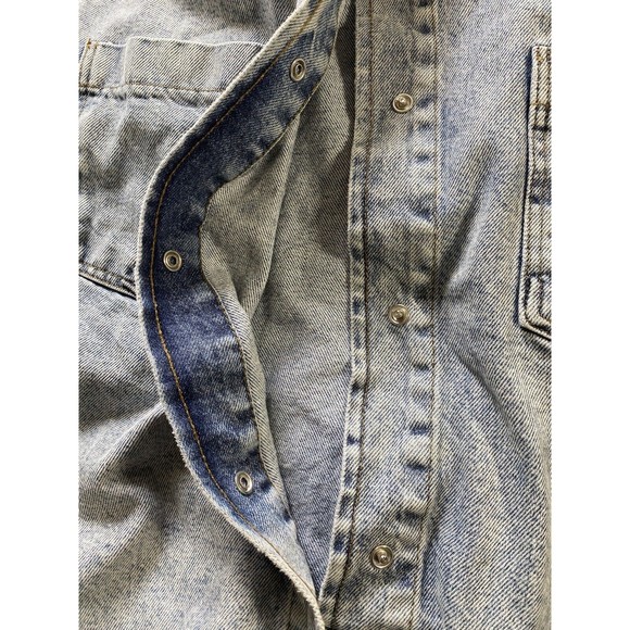 Boohoo Blue Washed Women’s Pearl Snap Denim Shirt Size 14 27pit2pit - Picture 3 of 6